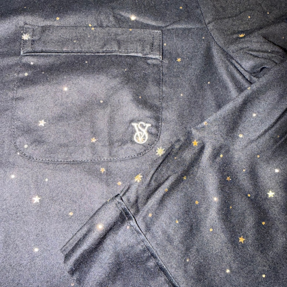 Victorias Secret Pajama Set Small Black Gold Star Celestial Button Top Pants NEW - Picture 3 of 10